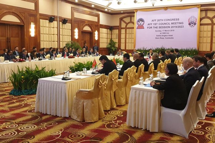 Suasana Kongres AFF 2019 di Sokha Angkor Hotel, Siem Riep, Kamboja pada Minggu (17/3/2019). 