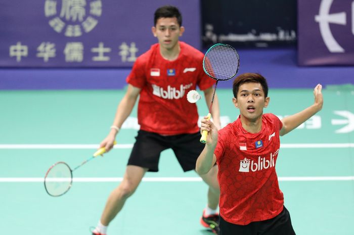 Pasangan ganda putra Indonesia, Fajar Alfian/Muhammad Rian Ardianto, berhasil menyumbang poin pertama pada penyisihan Grup C melawan Thailand di Kejuaraan Beregu Campuran Asia (Tong Yun Kai Cup) 2019, Hong Kong, Kamis (21/3/2019)