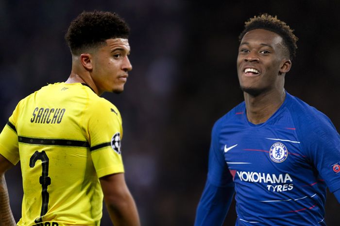 Dua pemain muda timnas Inggris, Jadon Sancho dan Callum-Hudson Odoi.