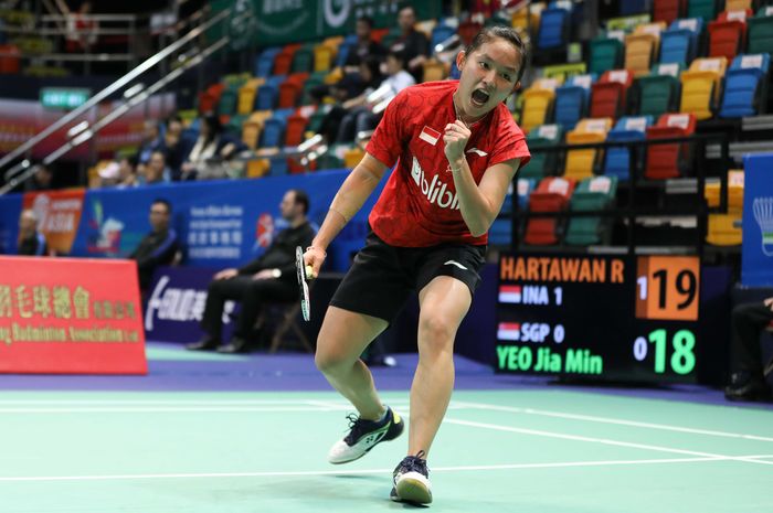 Pemain tunggal putri Indonesia, Ruselli Hartawan, tampil di Kejuaraan Beregu Campuran Asia 2019, Jumat (22/3/2019) di Hong Kong.