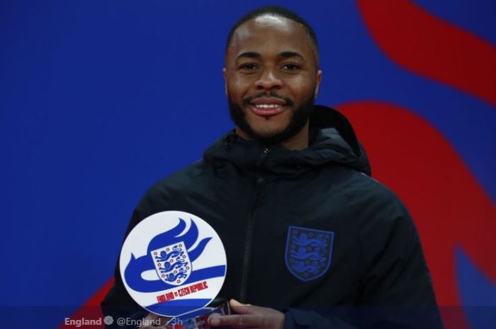 Winger timnas Inggris, Raheem Sterling, menjadi man of the match dalam laga Grup A Kualifikasi Piala Eropa 2020 kontra Rep. Ceska di Stadion Wembley, 23 Maret 2019.