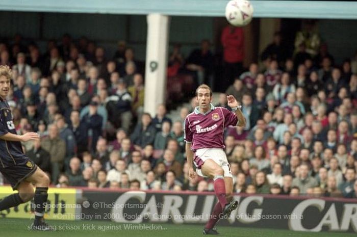 Legenda West Ham United, Paolo Di Canio, mencetak gol dalam laga pekan ke-30 Liga Inggris musim 1999-2000 kontra Wimbledon FC.