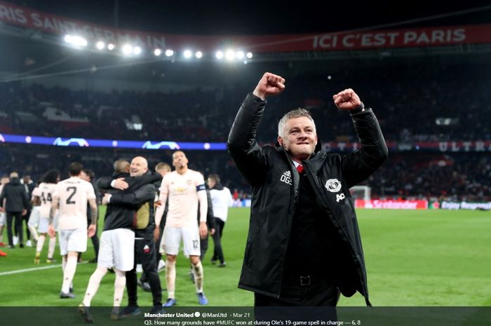 Ekspresi pelatih Manchester United, Ole Gunnar Solskjaer.