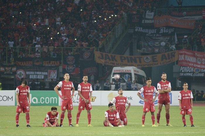 Pemain Persija Jakarta saat bertanding dalam laga 8 besar Piala Presiden 2019 melawan Kalteng Putra di Stadion Patriot, Bekasi, Jawa Barat (28/3/2019) Kalteng Putra menang dengan skor 4-5 melalui adu penalti. Feri Setiawan/Super Ball 