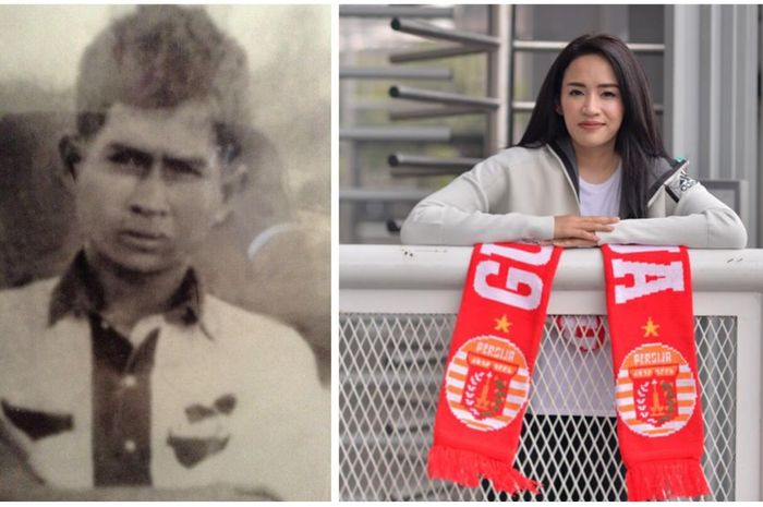 Dari kiri ke kanan, legenda Timnas Hindia-Belanda Jama Sondon dan cicitnya Kenia Khairunnisa