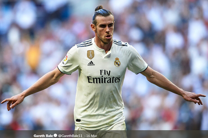 Penyerang sayap Real Madrid, Gareth Bale, merayakan gol ke gawang Celta Vigo dalam laga La Liga Spanyol, Sabtu (16/3/2019) di Stadion Santiago Bernabeu, Madrid.