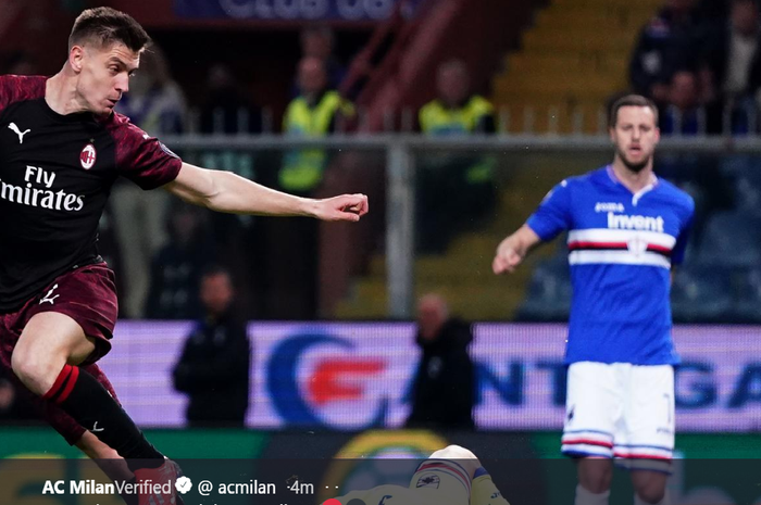 Krzysztof Piatek gagal mencetak gol saat AC Milan dikalahkan Sampdoria 0-1 pada pekan ke-29 Liga Italia, Sabtu (30/3/2019) di Stadion Luigi Ferraris.