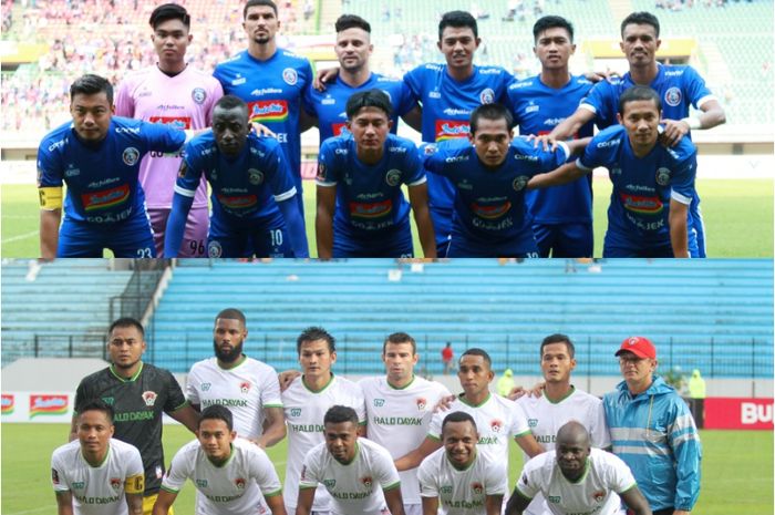 Kolase foto skuat Arema FC dan Kalteng Putra yang saling bertanding pada babak semifinal Piala Presiden 2019.