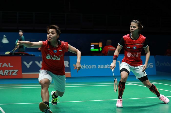 Ganda Putri Indonesia, Greysia Polii/Apriyani Rahayu saat melakoni laga putaran pertama Malaysia Open, Rabu (3/4/2019)