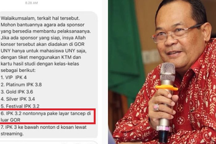 Rektor UNY Wujudkan Tiket Konser Pakai IPK, Mahasiswa Nilai 3 Cuma Bisa Lihat dari Layar Tancep!