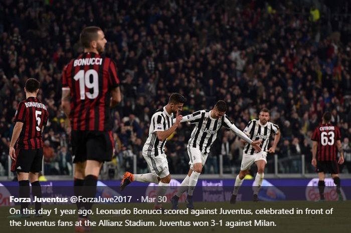 Suasana saat AC Milan kalah dari Juventus di Stadion Allianz