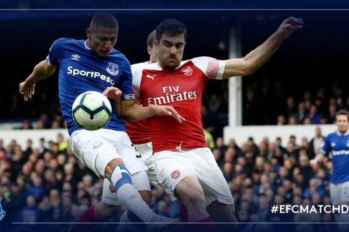 Laga Liga Inggris antara Evertoon dan Arsenal di Goodison Park, Minggu (7/4/2019)