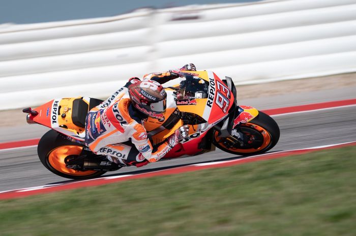 Pembalap Repsol Honda, Marc Marquez, ketika melaju di sesi kualifikasi MotoGP Americas 2019, Minggu (14/4/2019) WIB.