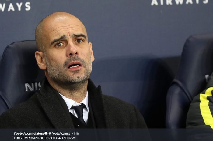 Pelatih Manchester City, Pep Guardiola tampak kecewa dengan kegagalan timnya melangkah ke semifinal Liga Champions