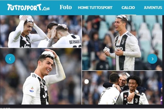 Kegembiraan Cristiano Ronaldo setelah Juventus mengunci scudetto 2018-2019.