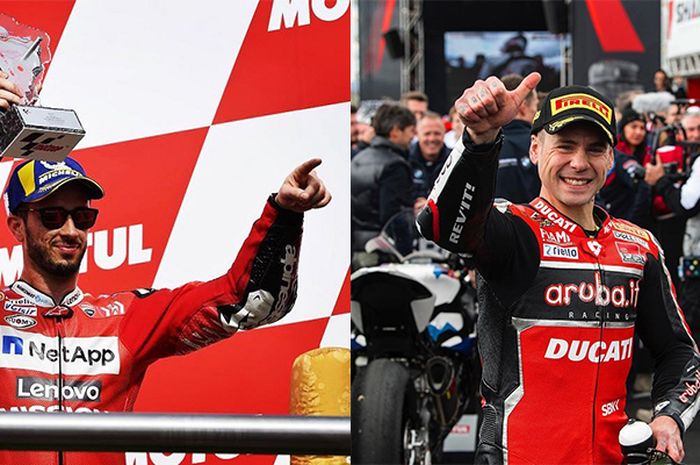 Dua pembalap Ducati yang tampil pada dua ajang berbeda, Andrea Dovizioso (kiri) untuk MotoGP 2019 dan Alvaro Bautista (kanan) untuk WSBK 2019