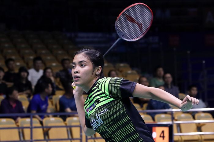 Tunggal putri Indonesia, Gregoria Mariska Tunjung, saat berhadapan dengan Cheung Ying Mei (Hong Kong) pada babak kesatu Kjeuaraan Asia 2019, di Wuhan Sports Center Gymnasium, Wuhan, China, Rabu (24/4/2019).