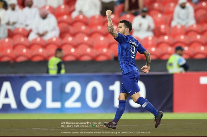 Sebastian Giovinco mencetak gol untuk Al-Hilal ke gawang Esteghlal dalam partai Liga Champions Asia, 23 April 2019.