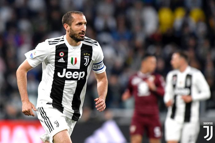 Kapten Juventus, Giorgio Chiellini, dalam laga pekan ke-35 Liga Italia kontra Torino di Stadion Allianz Turin, 3 Mei 2019.