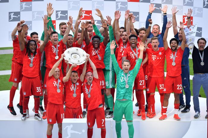 Bayern Muenchen juara Liga Jerman 2018-2019 setelah menggilas Eintracht Frankfurt pada pekan terakhir Bundesliga, 18 Mei 2019.