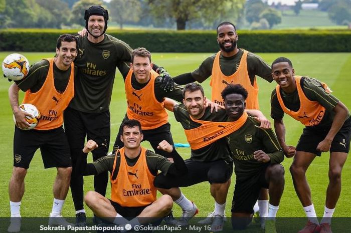 Para pemain Arsenal dalam latihan jelang final Liga Europa musim 2018-2019 kontra Chelsea.