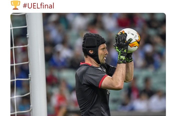 Kiper Arsenal, Petr Cech, saat melawan Chelsea pada final Liga Europa di Baku Olympic Stadium, Rabu (29/5/2019).