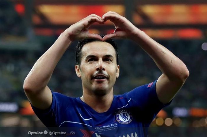 Pemain Chelsea, Pedro Rodriguez, merayakan golnya pada final Liga Europa kontra Arsenal, 29 Mei 2019 di Stadion Olimpiade Baku, Azerbaijan.