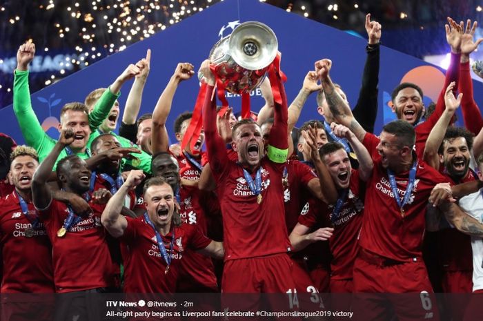 Liverpool sukses menjadi juara Liga Champions 2018-2019 usai kalahkan Tottenham Hotspur dengan skor  2-1 pada partai puncak Liga Champions di Stadion Metropolitano, Sabtu (1/5/2019)