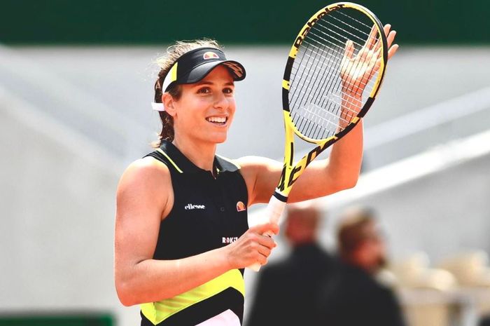 Ekspresi petenis asal Inggris, Johanna Konta usai lolos ke babak semifinal French Open 2019, Selasa (4/6/2019) 