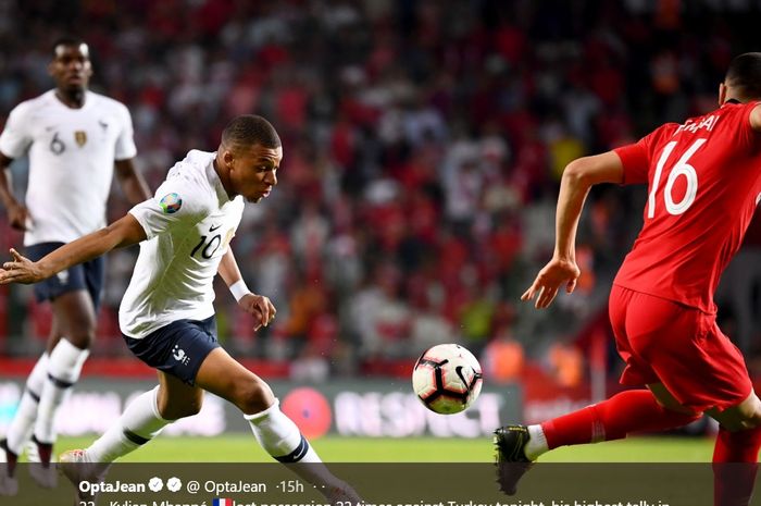 Penyerang timnas Prancis, Kylian Mbappe, tampil buruk saat menghadapi Turki, Sabtu (8/6/2019).