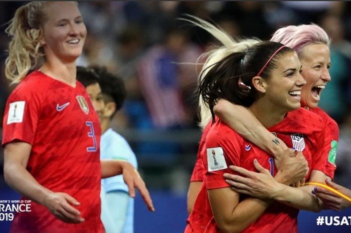 Bintang timnas putri Amerika Serikat, Alex Morgan, dalam laga kontra Thailand pada Piala Dunia Wanita 2019, Selasa (11/6/2019).