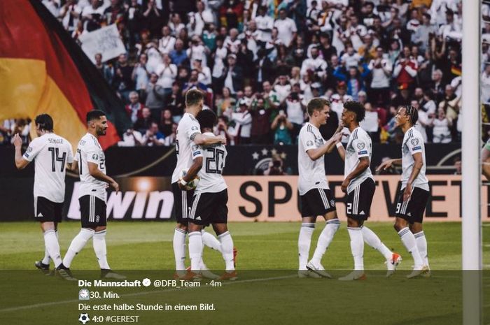 Pemain timnas Jerman merayakan gol ke gawang Estonia pada duel kualifikasi Euro 2020.