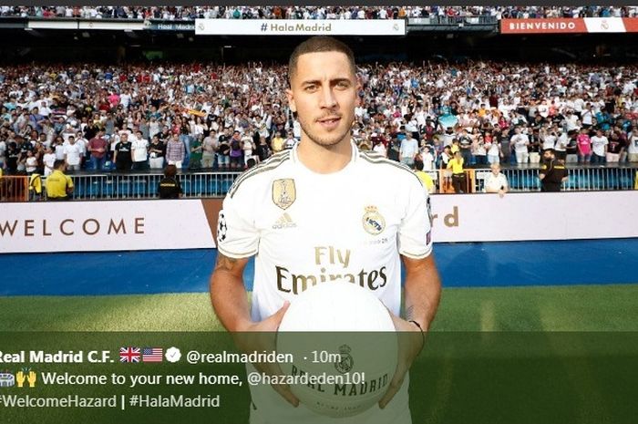 Eden Hazard saat diperkenalkan sebagai pemain baru Real Madrid, Kamis (13/6/2019).