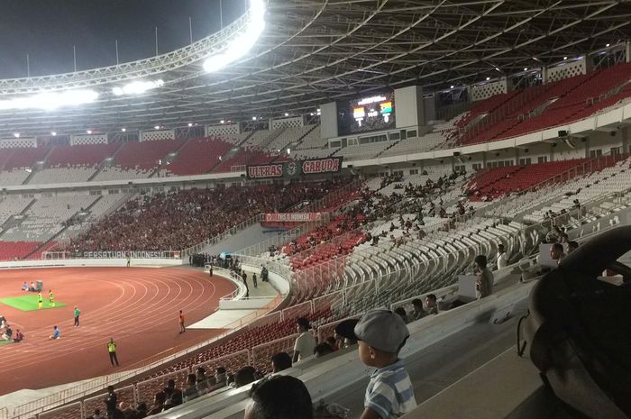 Suasana SUGBK di laga timnas Indonesia melawan Vanuatu, Sabtu (15/6/2019).