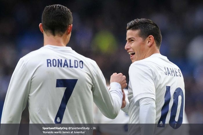 Cristiano Ronaldo dan James Rodriguez sewaktu masih bersama-sama bermain untuk Real Madrid