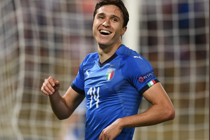 Federico Chiesa, menjadi bintang kemenangan 3-1 timnas U-21 Italia atas Spanyol di Euro U-21 2019, Minggu (16/6/2019) di Bologna.