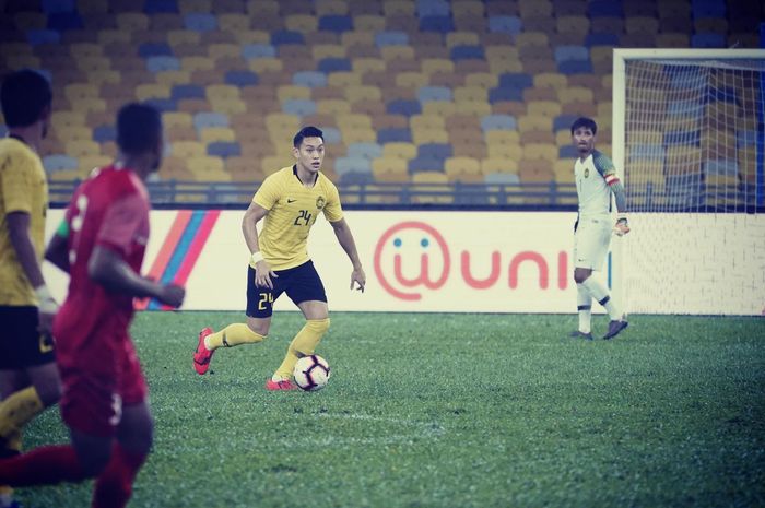 Bek kelahiran Singapura, Dominic Tan Jun Jin saat membela timnas Malaysia kontra Timor Leste pada Kualifikasi Piala Dunia 2022.