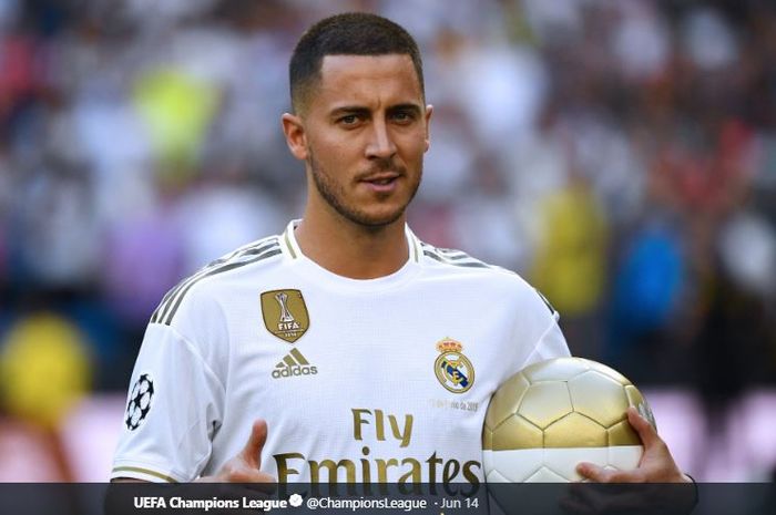 Eden Hazard saat diperkenalkan sebagai pemain baru Real Madrid, Kamis (13/6/2019).