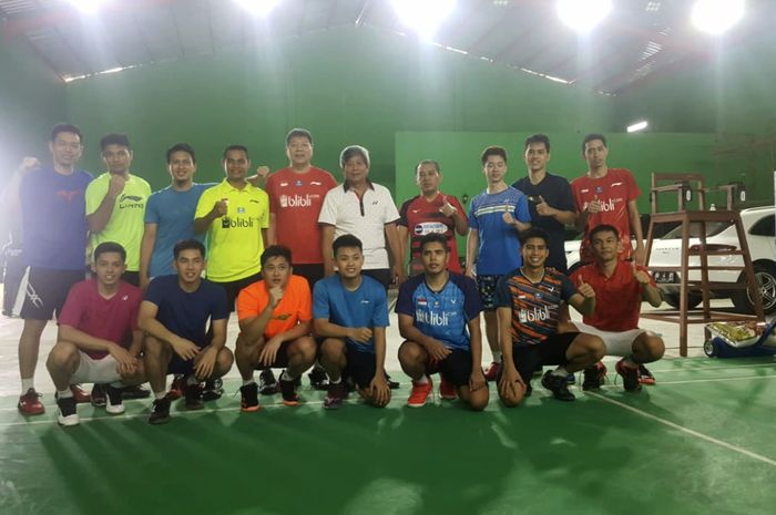 Tim ganda putra Indonesia saat menjalani sesi latihan di Solo, Jawa Tengah, Jumat (28/6/2019).