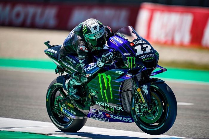 Aksi pembalap Monster Energy Yamaha, Maverick Vinales pada sesi latihan bebas MotoGP Belanda 2019, Jumat (28/6/2019)