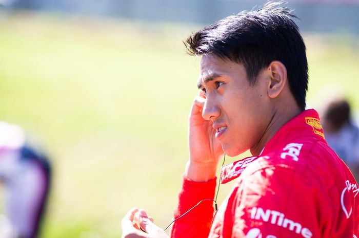 Pembalap Formula 2 asal Indonesia, Sean Gelael, setelah menjalani balapan pertama Formula 2 GP Austria, Sabtu (30/6/2019).