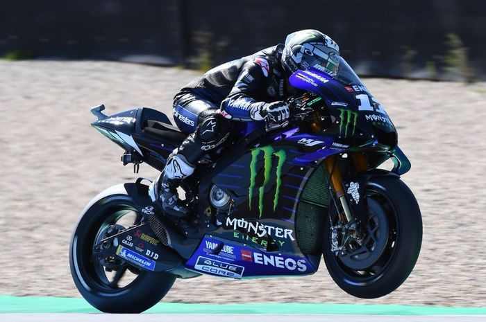 Aksi pembalap Monster Energy Yamaha, Maverick Vinales pada MotoGP Belanda 2019, Minggu (30/6/2019)