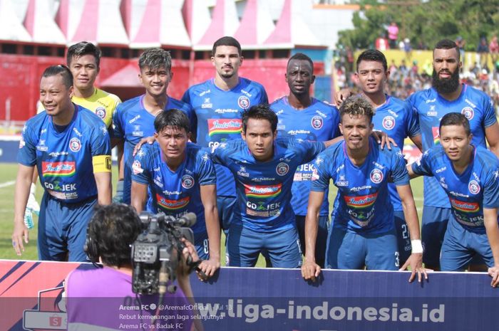 Skuad Arema FC berpose menjelang pertandingan Liga 1 2019.