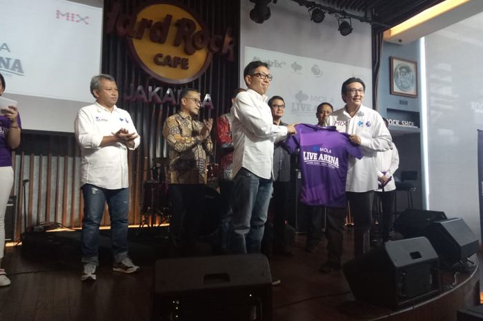 Suasana konferensi pers Mola TV di Hard Rock Cafe, Jakarta, Kamis (18/7/2019)