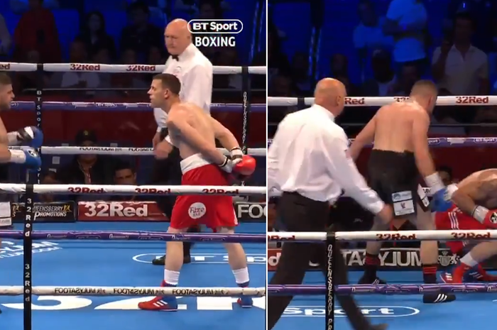 Petinju asal Inggris, Tommy Broadbent langsung dibuat KO oleh lawannya, Florian Marku ketika bertemu di kelas welter pada Sabtu (23/7/2019) di O2 Arena, London.