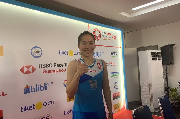 Pebulu tangkis tunggal putri Thailand, Ratchanok Intanon, pada konferensi pers Indonesia Open 2019 di Istora Senayan, Jakarta, Kamis (18/7/2019).