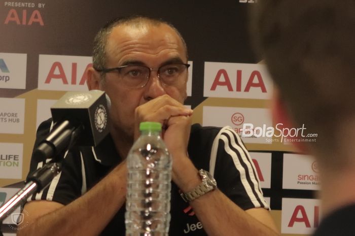 Maurizio Sarri saat konferensi pers jelang laga International Champions Cup 2019 di Bishan Stadium, Singapura, Sabtu (20/7/2019).