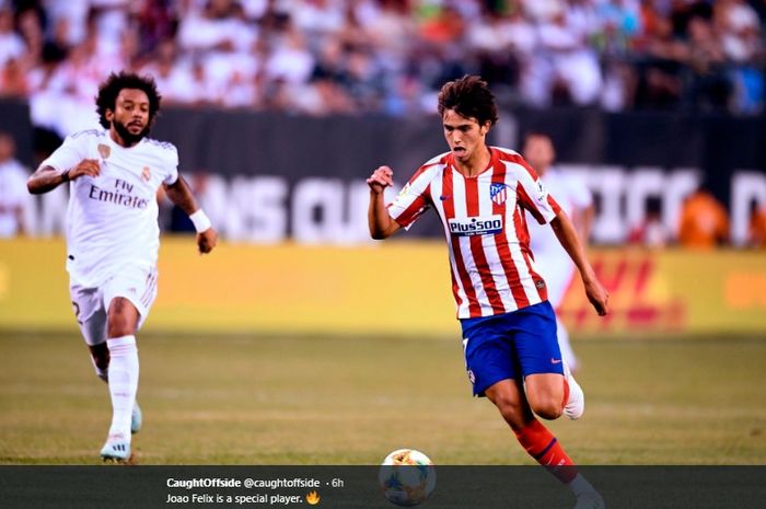 Salah satu aksi dari Joao Felix ketika berhadapan dengan Real Madrid di ajang International Champions Cup (ICC) 2019, Sabtu (27/7/2019).