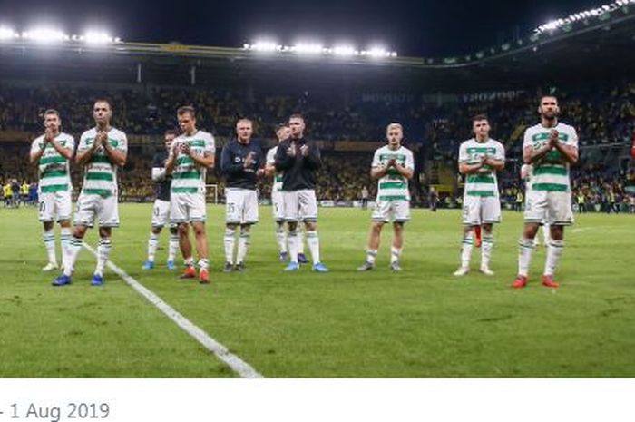 Ekspresi para pemain Lechia Gdansk setelah dikalahkan Brondby dalam laga putaran kedua Kualifikasi Liga Europa pada 1 Agustus 2019.