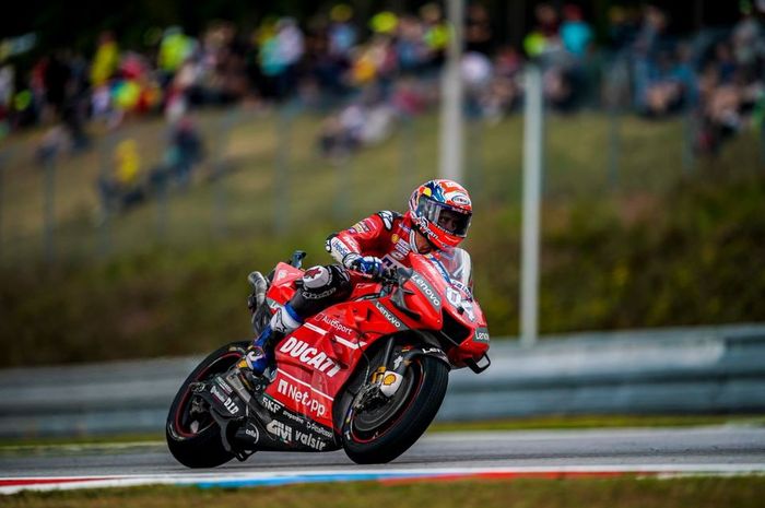 Pembalap Mission Winnow Ducati, Andrea Dovizioso saat melakoni babak kualifikasi MotoGP Republik Ceska 2019, Sabtu (3/8/2019)